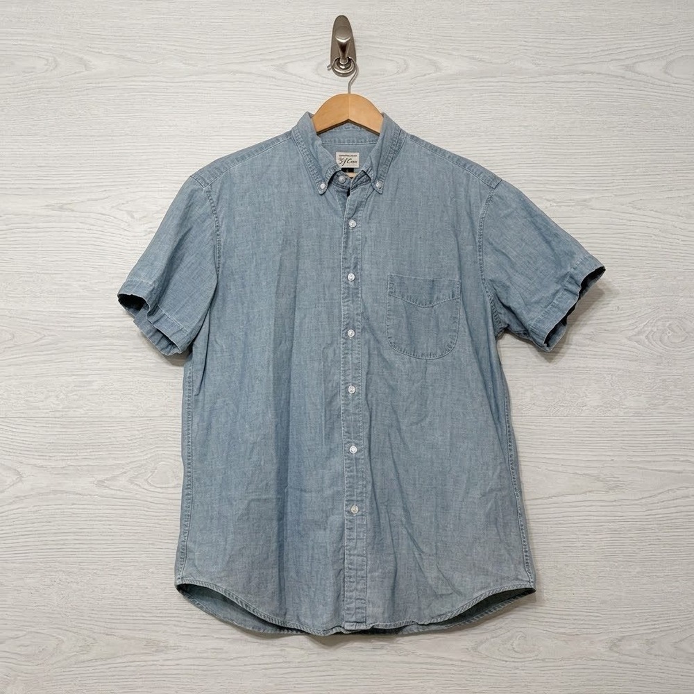 J.Crew Mens Light Blue Chambray Short Sleeve Button Down Shirt 68476 Size L